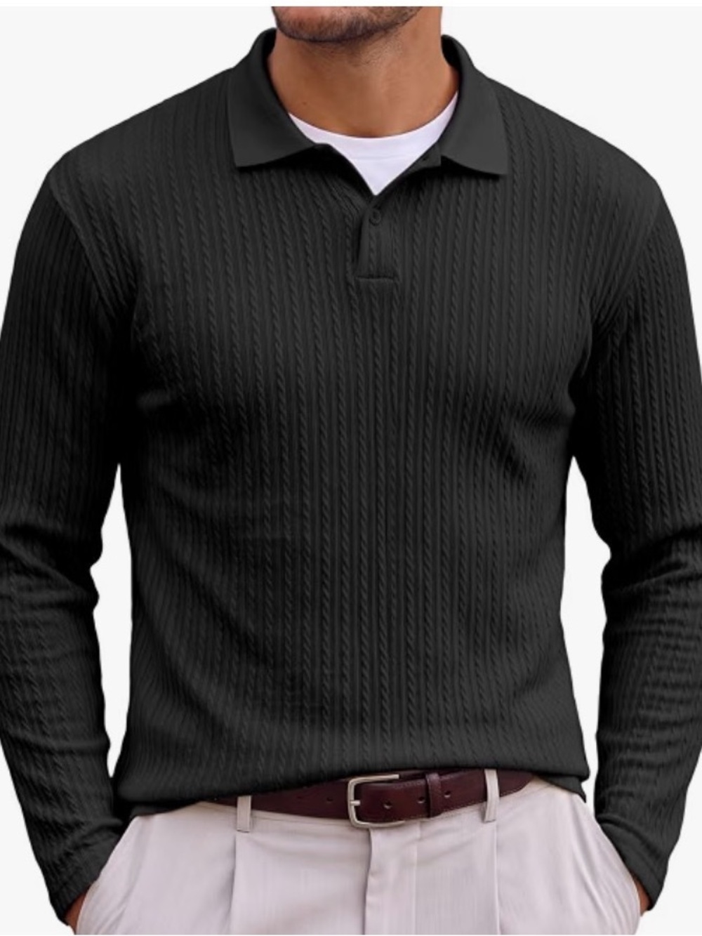 Goodfellow & Co Black Cable-Knit Polo Sweater